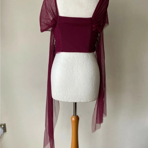 River Island Purple Strapless Crop Top Mesh Bow Detail Size 10 - Picture 4 of 5